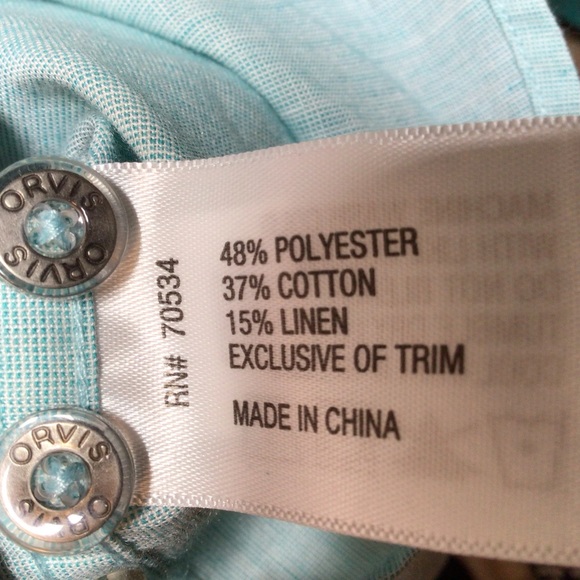 ORVIS XXL Linen Button Down Shirt Coastal Tidal Green Blue Work Church Big Tall - Picture 3 of 7